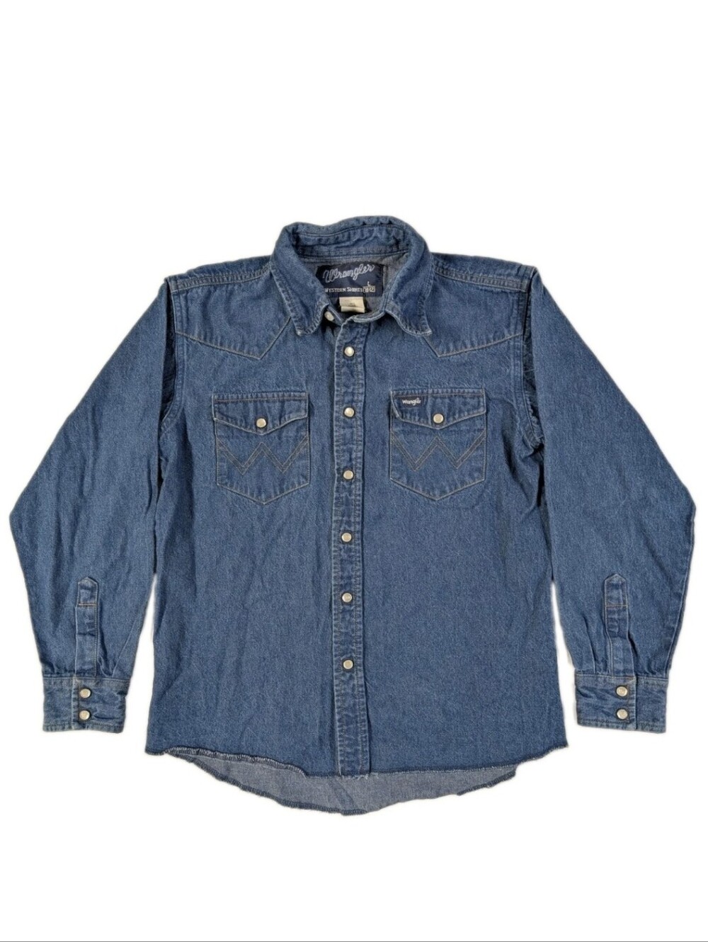 Wrangler Western Denim Pearl Snap Shirt Youth Boys Size Large 10-12 Long Sleeve